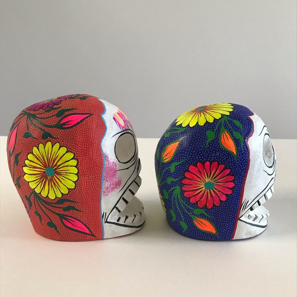 Mexican Folk Art Skulls Set of 2 Day of the Dead